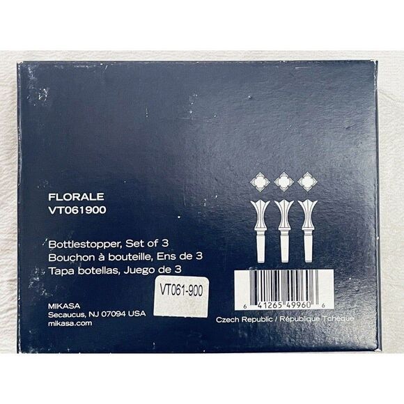 3 MIKASA Lead Crystal Florale Decanter Bottle Stoppers 5" Czech Republic New VTG - Picture 7 of 7